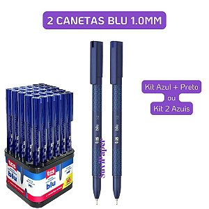 2 Caneta Esferográfica Tris Blu 0,7 mm Kit 2 Unidades Traço Fino Azul/Preto Escritório Escolar