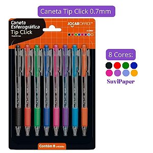 Caneta Esf Tip Click 8 Cores 0.7mm Jocar Office