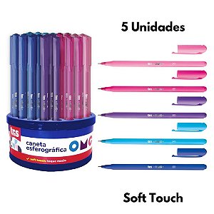 Kit 5 Caneta Colorida Esferográfica OMG Escrita 0.7mm Soft Touch Toque Macio Tris