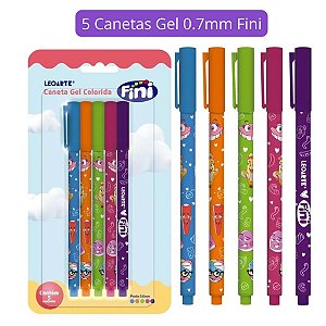 Caneta Gel Corpo ESTAMPADO Fini 0.7mm Tinta Colorida Blister 5 Cores Léo Arte