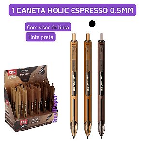 Caneta Gel Retrátil Tris Tinta Preta Espresso Holic Coffee Shop 0,5mm Corpo Café Elegante