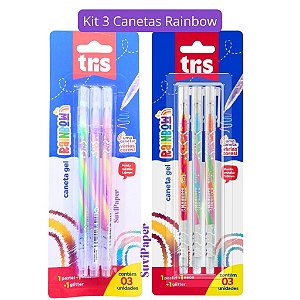 Caneta Gel Tris Rainbow - 1.0mm Tiinta Colorida Arco Íris Cartela 3un Tris