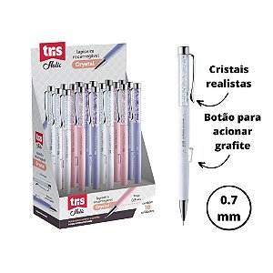 Lapiseira Cristal Luxo Escrita 0.7mm Tris Holic Fancy Cores Branca, Roxa ou Rosa 1 Unidade Papelaria Fina