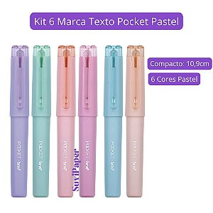 6 Marca Texto Pocket Tons Pastel 6 Cores BRW - Desenho, Pintura e Decorações Ponta Macia e Flexível