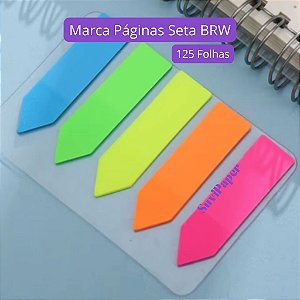 Marcador De Página Seta 125 Folhas Neon BRW 5 Blocos 1,2x4,4cm Livros, Bíblia, Caderno Organização