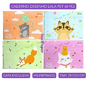 Caderno de Desenho e Cartografia Lala Pets - Credeal - Espiral, Capa Dura 80 Folhas 29,7x21cm