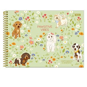 Caderno de cartografia e Desenho Smoogies Pets Cachorro e Gato Modelo 2025 Foroni 80 Folhas