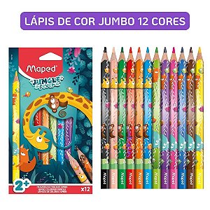 Lápis de Cor Jumbo Maped Jungle Fever 12 Cores Triangular Ergonômico Infantil Escolar