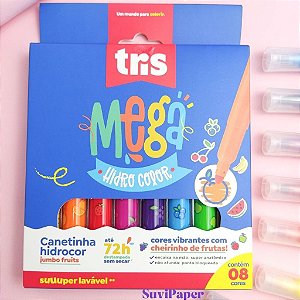 Canetinha Hidrocor Tris com Cheiro de Frutas Formato Jumbo Hidrográfica Estojo com 8 Unidades Fruits