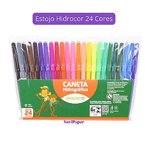 Estojo Canetinha Hidrocor  24 Cores Léo e Léo - Canetinha Hidrocor Escolar