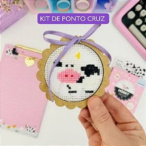 Kit de Ponto Cruz Meu Novo Hobby Retrô - Vaquinha Bordado Artesanal Decoração