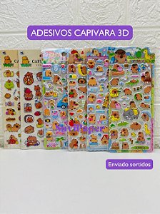 2 Cartela Adesivo 3D Divertidos Capivara Fofa em Alto Relevo - Personalizar Garrafas, Decoração, Marmita