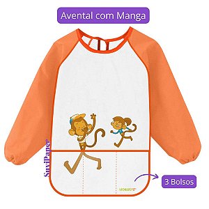 Avental Infantil Impermeável À Prova D'Água Cristal com Manga - Atividade Recreação Pintura Pedagógico Léo e Léo