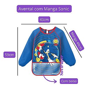 Avental Infantil Sonic Impermeável com Manga - Atividade Recreação Pintura Pedagógico Léo e Léo