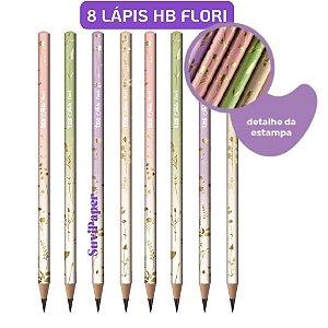 8 Lápis Grafite Tris Fiori Holic Delicata HB Kit 8 Unidades Estampa Floral Degradê