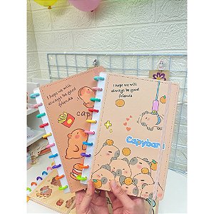 Caderno B5 Disco Capivara Capa Dura Fofa 80fls Escolar e Estudo