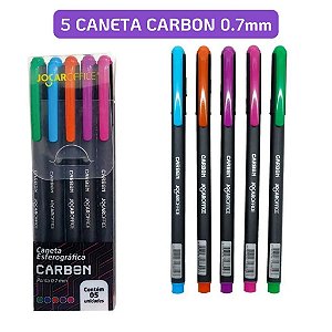 Caneta Esferográfica Jocar Office Carbon 0,7 mm – Estojo com 5 Cores Vibrantes
