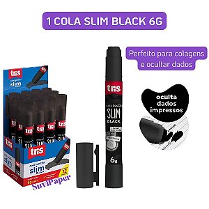 Cola Bastão Tris Slim Black 6g 2 em 1 – 1 Unidade Cola Preta que Oculta Dados Impressos