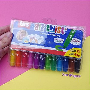 Giz De Cera 12 Cores Retrátil Twist Jumbo Tris