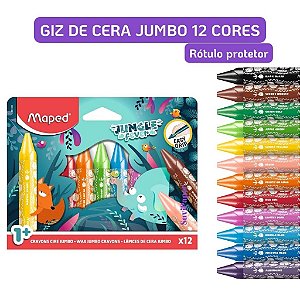 Giz de Cera Jumbo Maped Jungle Fever 12 Cores Meu Primeiro Giz Formato Ergonômico Escolar Infantil