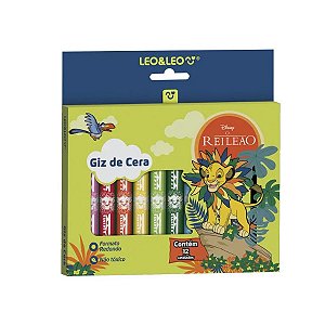 Giz de Cera Escolar Rei Leão com 12 Cores Leo e Leo