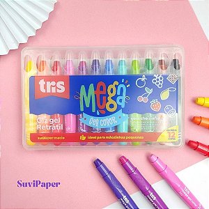 Giz de Cera Mega Gel Perfumado Tris 12 Cores