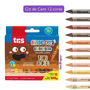 Giz De Cera Tris Jumbo Tons de Pele Rótulo Protetor Triangular 12 Cores Tris