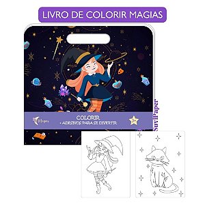Livro de Colorir Infantil Magias Halloween com Adesivos 8 Folhas