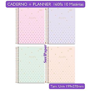 Caderno Universitário 2 em 1 Sweetly Cadersil - 10 Matéria 168 folhas Coleção Delicada Romântica Tam. 19,9X27Cm
