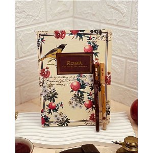 Kit Presenteável Caderno Dani Fernandes Romã A5 32 Folhas Pautadas + 2 Caneta Esf. Coffe Tris 1.0mm