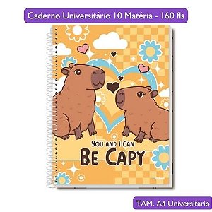 Caderno Universitário Escolar GRANDE Be Capy 10 Matérias 160 Folhas Credeal Capivaras Fofas