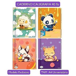 Caderno de Caligrafia Brochurão LALA Pets 40 folhas Tamanho 200x275mm Infantil Atividade Escolar Caderno Costurado