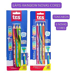 3 Lápis De Cor Jumbo Arco Íris Rainbow COLORS Tris - Grafite Colorido Escolar Artístico Novas Cores