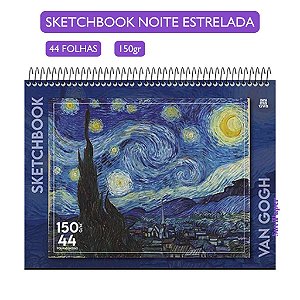 Sketchbook A4 Animarte Van Gogh Noite Estrelada 150g 44 Fls - Caderno de Desenho Profissional Capa Dura e Papel Grosso