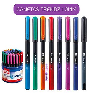 Caneta Esferográfica Tris Trendz 1,0 mm Kit 8 Unidades ou 2 Unidades Cores Sortidas Corpo Degradê
