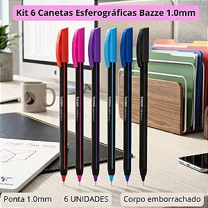 Kit 6 Canetas Esferográficas Liner 1.0mm Bazze Coloridas Sotf touch Escrita macia