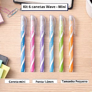 Kit 6 Canetas Esferográfica Wave Mini Compacta 1.0mm  Cores Sortidas Escrita Macia Mãos pequenas