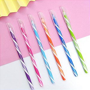 Kit 6 Canetas Coloridas Estampa Espiral Bazze Wave Tris Escrita Esferográfica de 1.0mm