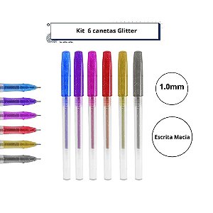 Kit 6 Canetas Gel Glitter Coloridas Bazze Para Estudo Desenho Scrapbook Planner