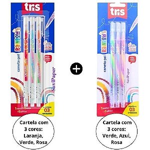 Kit Caneta Rainbow 2 Blister com 6 Cores Diferentes Tinta Gel Colorida 1.0mm Tris
