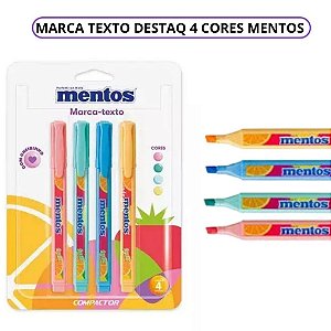 Marca Texto Mentos Compactor Destaq 4 Cores Ponta Chanfrada com Cheirinho
