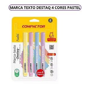 Marca Texto Pastel Compactor Destaq 4 Cores Ponta Chanfrada Escolar Planner