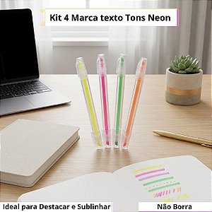 Kit 4 Marca Textos Bazze Neon Slim Cristal Transparente Ponta Chanfrada