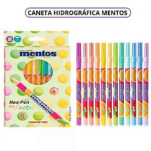 Canetinha Hidrográfica Mentos 12 Cores Pastel Compactor Escolar