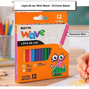 Lápis de Cor Mini 12 Cores Bazze Wave Infantil Escolar Sextavado Mãos Pequenas
