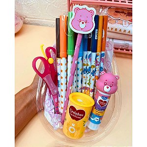 Kit Presenteável Ovo de Páscoa Papelaria Infantil Ursinhos Carinhos Personagens 31 Itens Escolar