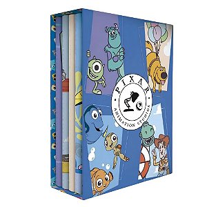 Box com 4 Cadernos Costurados A5 Pixar 48 Folhas Decoradas Animativa Disney