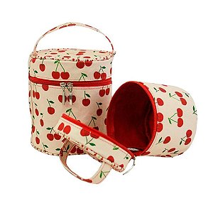 Conjunto Necessaire Redondo Cerejinha Sabra - 2 Peças Estampadas em Tecido Poliéster com Zíper e Alças para Viagens e Or