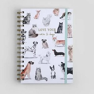 Caderno Espiral A5 Cats e Dogs 80 Folhas Capa Dura FOFY