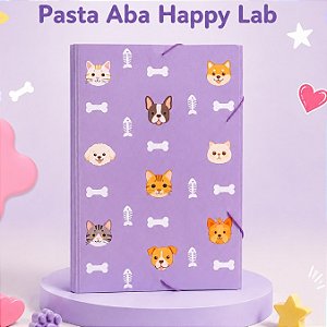 Pasta Aba Elástico A4 Happy Lab Pet Polibras Gato e Cachorro Escolar Organizadora de Documentos
